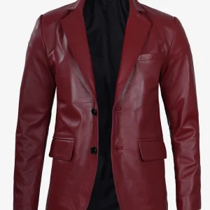 Men's Notch Lapel Maroon Leather Blazer – Two Button
