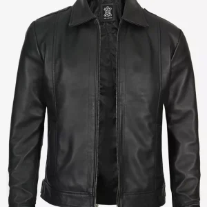 Reeves Men's Shirt Collar Vintage Black Leather Jacket