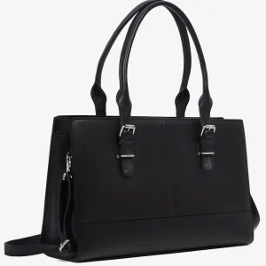Women's Black Real Leather Laptop Tote Bag - Leather Work Bag