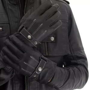 Men's Black Leather Motorcycle Gloves