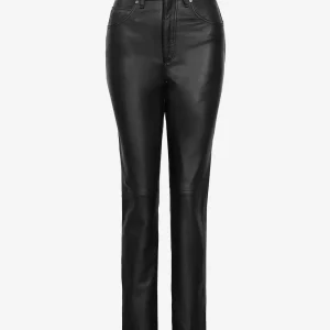 Carico Black Leather High Waist Straight-Leg Pant for Women (Premium Quality)
