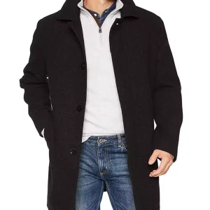 Men's Black Single Breasted Wool Car Coat