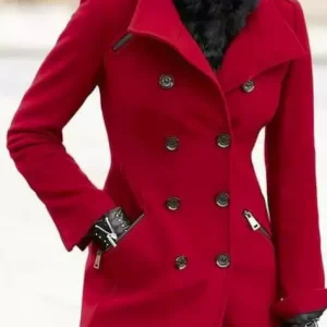 Womens Double Breasted Red Wool Peacoat