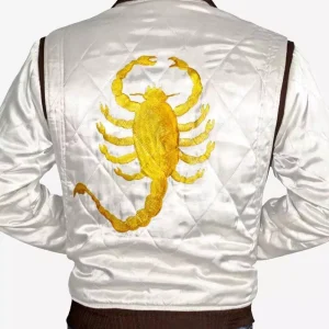 Men's White Quilted Bomber Jacket with Scorpion Logo