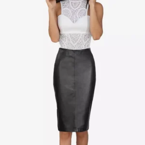 Rosa Black Midi Leather Skirt for Women with Polyester Lining
