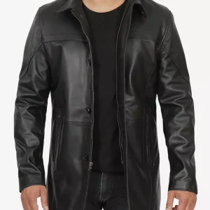 Bristol Men's Black Leather Car Coat - 3/4 Length Coat