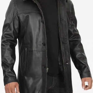 Men's Tall Black Leather Car Coat – 3/4 Length Jacket
