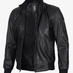 Men's Premium Black Cowhide Leather Bomber Jacket