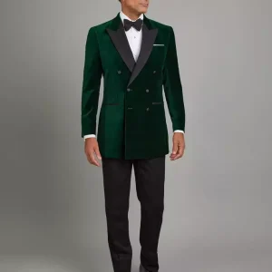 Elvis Men's Green Velvet Double-Breasted Tuxedo with Peak Lapel