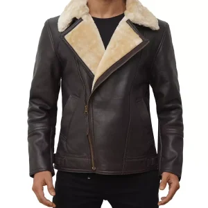 Men's Dark Brown Shearling Moto Leather Jacket