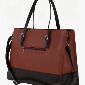 Women's Tan and Black Real Leather Laptop Tote Bag - Leather Bag for Work