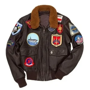 A-2 Tom Cruise Pilot Flight Maverick Top gun Military Brown Bomber Leather Jacket, Maverick Brown Leather Jacket