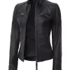 Women's Tall Black Quilted Motorcycle Leather Jacket