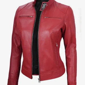 Women's Real Leather Red Moto Jacket