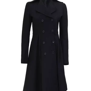Carol Women's Black Double Breasted Wool Trench Coat