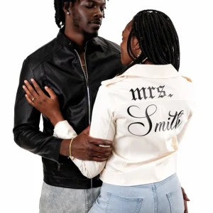Custom Real Leather Jackets for Couples, Husband and Wife Matching Jackets, Gifts for Her and Him, Wedding Jackets for Bride and Groom – Gothic Style