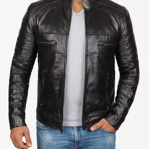 Men's Premium Black Cafe Racer Leather Jacket