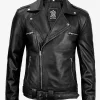 Men's Negan Black Asymmetrical Belted Moto Leather Jacket