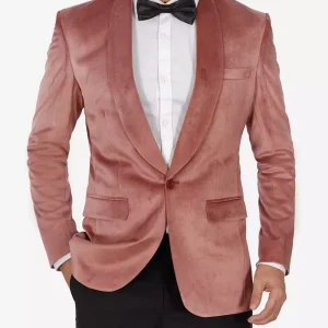 Men's Shawl Lapel Rose Pink Premium Velvet Tuxedo Suit - *Limited Edition*