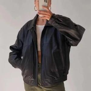 90’s Women Oversized Old School Classic Leather Jacket