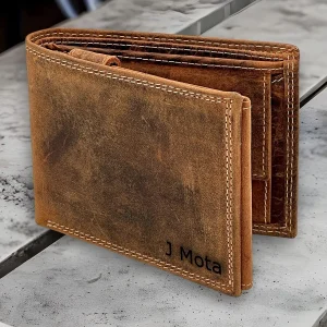 Personalized Custom Engraved RFID Blocking Men's Distressed Hunter leather Wallet