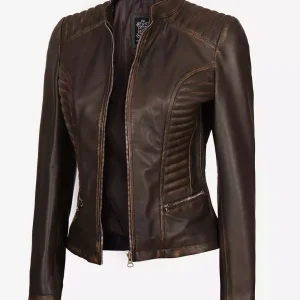 Rachel Women's Slim Fit Ruboff Brown Leather Jacket