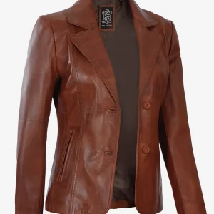 Premium Two Button Cognac Leather Blazer for Women's