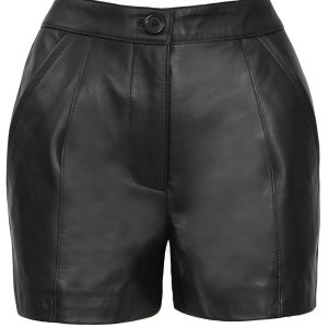 Jacqueline Women's Black High Waist High-Quality Leather Shorts