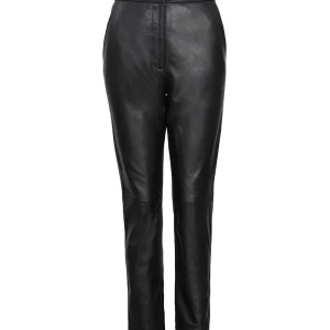 Myrna Women's Black Leather Pants - Straight Leg High-Rise Design
