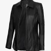 Marsha Women's Black Three Quarter Long Leather Coat
