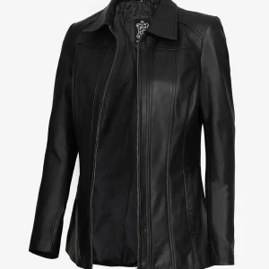 Marsha Women's Black Three Quarter Long Leather Coat