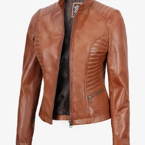 Women's Slim Fit Tan Lambskin Leather Jacket