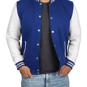 Men's Royal Blue Varsity Jacket with White Sleeves