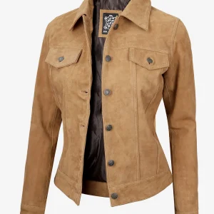 Women's Light Brown Suede Trucker Jacket