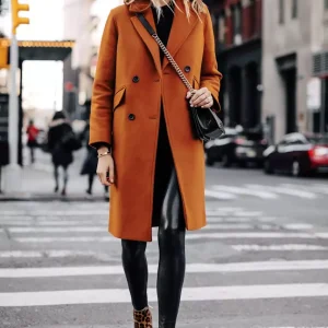 Becky Copper Brown Double Breasted Wool Coat for Women