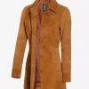 Women's 3/4 Length Button Down Brown Suede Coat