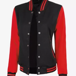 Women's Black and Red Varsity Jacket - Baseball Letterman Style