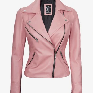 Women's Real Lambskin Leather Pink Moto Jacket